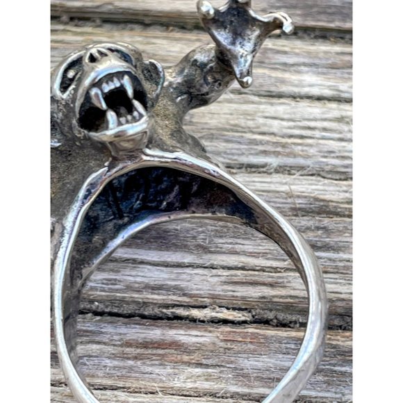 Vintage Mens Silverplate Biker statement ring King Kong Monster Size 13 - Picture 14 of 16